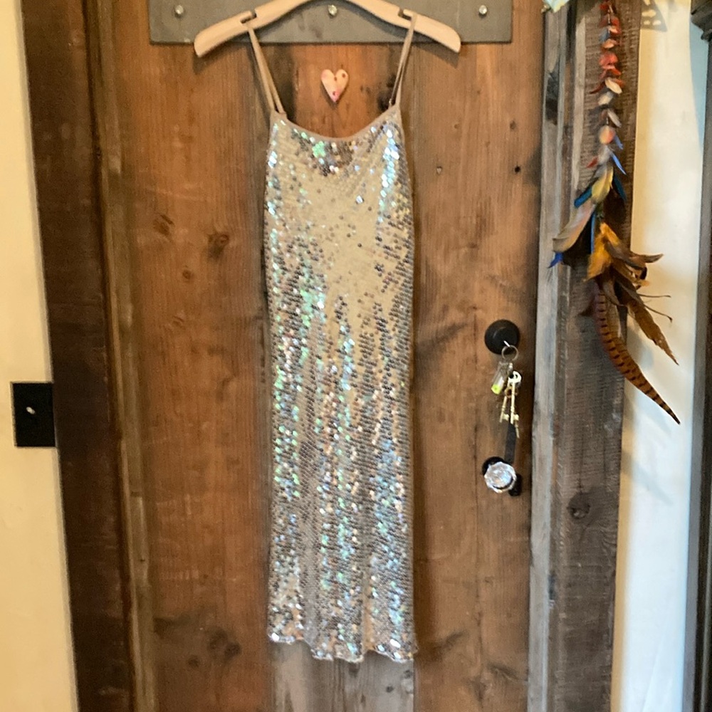 Rozae Nicholes Vintage Rare Silver Sequence Dress size Small 4-6